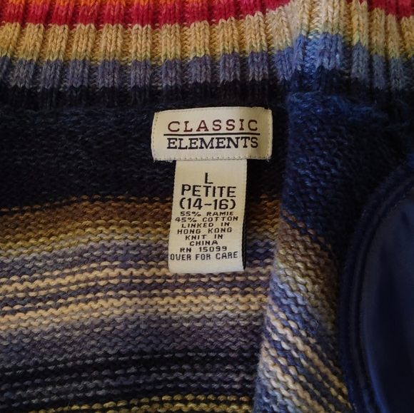 Classic Elements multi-color striped knit sweater, zipper closure. LP (14/16) - Picture 4 of 6